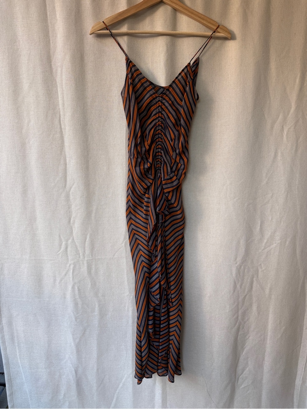 Striped V-Neck Spaghetti Strap Maxi Dress in Orange and Blue